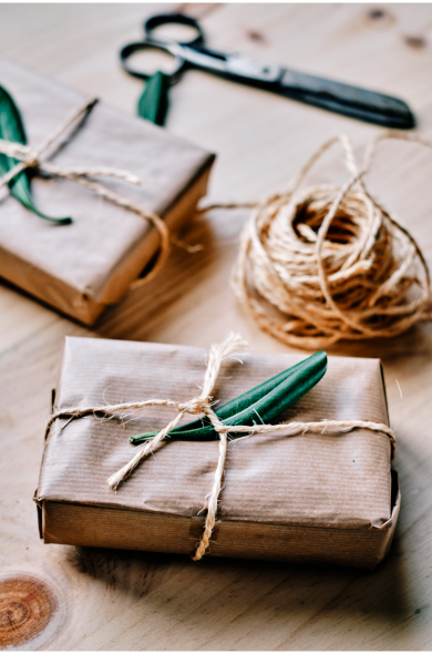 wrapped present in brown paper